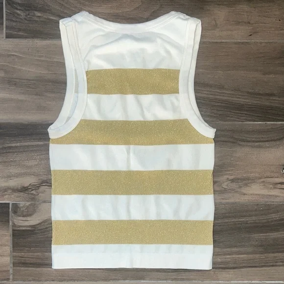 Roslyn Sanchez seamless gold/ivory striped tank top Size XS/Small nwot - Picture 7 of 8